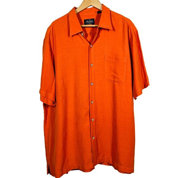 Nat Nast Tropical Orange Silk Embroidered Short Slv Shirt Top Casual Button - XL - Picture 1 of 6